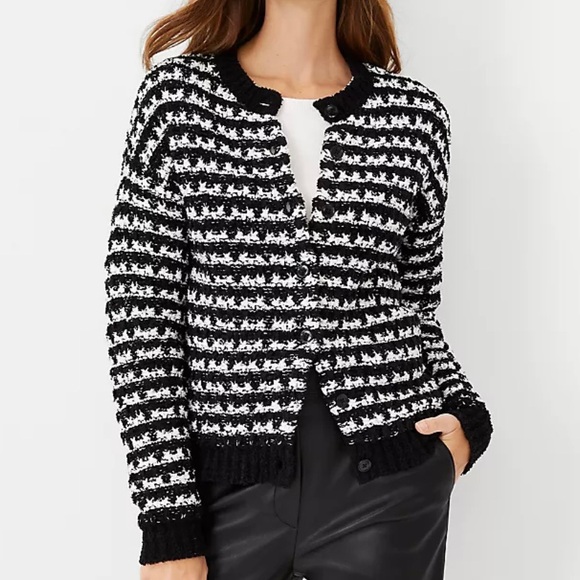 Ann Taylor Sweaters - Ann Taylor Tweed Bomber Crewneck Button Front Sweater Size S